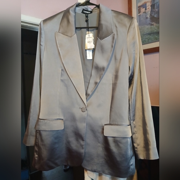 Express Jackets & Blazers - Express Silver Satin Blazer